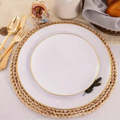 Bộ 20 đĩa bánh và tráng miệng tròn viền trắng, bao gồm (đĩa phục vụ đường kính 7.5 inch/10.25 inch) và đĩa salad trái cây tái sử dụng chất lượng cao, dễ vệ sinh, lý tưởng cho đám cưới, Ngày lễ tình nhân, sinh nhật và các buổi họp mặt ngày lễ.