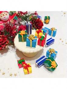 20 pezzi Decorazioni natalizie in miniatura per artigianato, Statuine natalizie in miniatura, Decorazioni natalizie per artigianato, Decorazioni per albero di Natale in miniatura, Accessori da giardino fai-da-te, Ornamenti natalizi in resina decorativa a forma di albero di Natale in scatola, Kit ciondolo fai-da-te