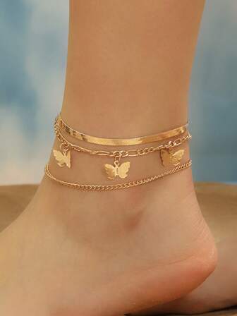 3 件套蝴蝶链脚链，适合海滩、度假和日常佩戴
