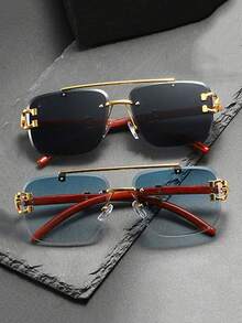 1副男士金属几何镜框双梁上框欧美流行飞行员时尚眼镜 - 金色 - 查看 3