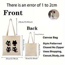 1pc Women's Fashion Canvas Shoulder Bag - Cute Black Cat Design With Red Scarves, Durable Polyester Canvas, Fade-Resistant & Machine Washable, Large Capacity Reusable Tote For Travel, Shopping, Picnic, Daily Use - Holiday Gift Bag, Novelty Purse, Picnic Accessory, Playful Print, Sturdy Construction, Casual Accessory,  Handbag, Highquality Fabric, Travel Essentials - 1套 - 查看 4