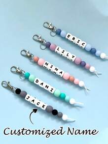 1pc Customizable Name/Text Lanyard/Anti-Lost Clip, Can Clip/Hang, Handmade With Colored Beads, Cute Daisy, Hot Air Balloon, Rainbow, Bohemian Style Pendant Decoration, Keychain, Wooden Letters, Stainless Steel Clip, Name Tag, Gift For Friends, Birthday, Shower, Valentine's Day, Back To School, Christmas Decor, Stroller Decor, Clothing Decor