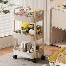 1 件三层储物架，塑料材质，落地安装，含金管，适用于厨房、浴室、卧室、客厅、垂直搁架单元