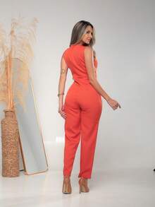 Women's Tailored Jumpsuit With Button At The Front C3154 - Orange - View 4