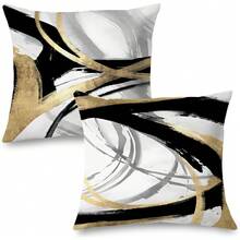 Black White And Gold Pillow Covers, Abstract Black And Gold Pillow Covers 18x18 Set Of 2, Modern Boho Home Decor, Black And Gold Decorative Throw Pillows Cover Couch Living Room Bedroom