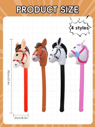 95cm Inflatable Horse Head Stick, 4 Colors Available: Brown, Black, White, Pink, PVC Inflatable Horse Stick, Stage Party Prop, Outdoor Team Game, Halloween Christmas Gift