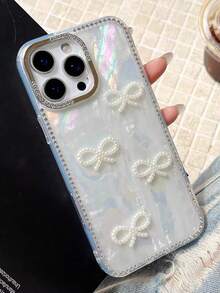 奢华 3D 仿珍珠蝴蝶结闪光水钻贝壳图案手机壳适用于 16 15 14 13 12 Pro Max 11 时尚闪亮后盖防水防震防摔防刮 - 貝殼紋 - 查看 2