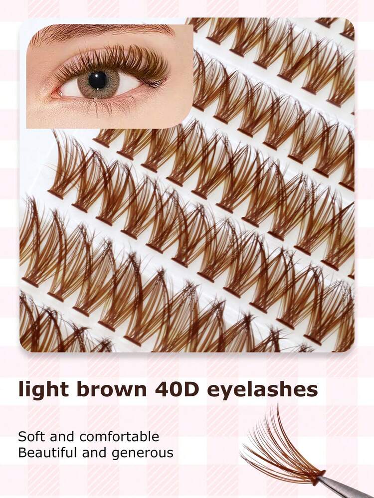200 件浓密 40D 焦糖色单簇 D 卷曲假睫毛，自然蓬松延长 DIY 自粘睫毛混合长度 8 毫米/16 毫米，初学者友好型自粘轻盈舒适睫毛，居家和旅行必备化妆工具 - D - 查看 2