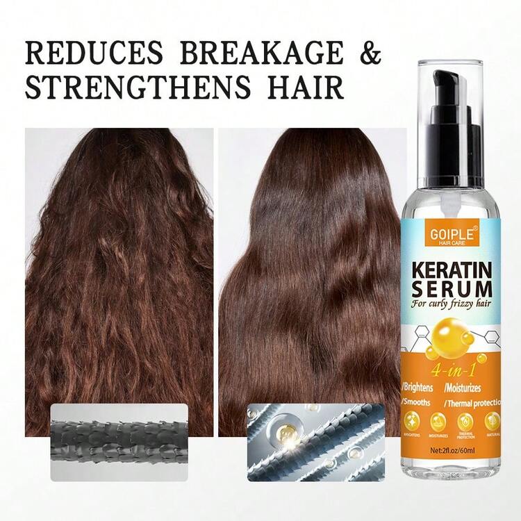GOIPLE 角蛋白护发精华液，蕴含摩洛哥阿甘油，适用于干性、受损、卷发，增添光泽，抗毛躁，热保护喷雾，柔顺，滋养，保湿，适用于所有发质（2 液体盎司/60 毫升） - 橘色 - 查看 3