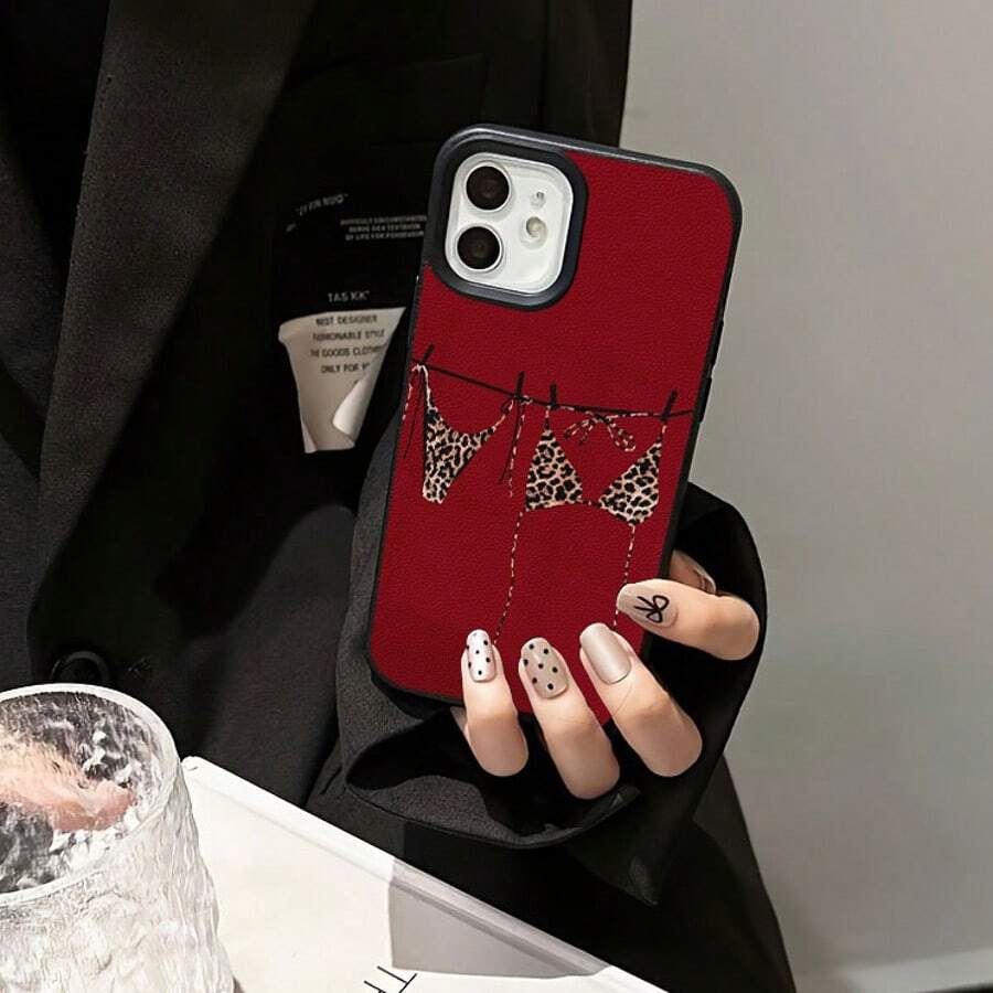 1 pieza Funda de teléfono con estampado de leopardo negro y rojo de material TPU compatible con iPhone/compatible con smartphones Redmi, versión internacional, no la versión nacional - Negro - Ver 1