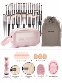 MAANGE 30/49pcs Makeup Brush Set, Includes 30pcs Professional Makeup Brushes + 1pc Velvet Bag + 1pc Makeup Sponge Holder + 1pc Makeup Brush Cleaning Bowl, Powder Brush, Blush Brush, Concealer Brush, Contour Brush, Nose Brush, Eye Shadow Brush, Eyebrow Brush, Detail Brush, Ideal Travel Makeup Brush Set Gift For Women And Girls - Black - View 7