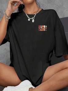 Utah National Parks Tshirt , Women's Double Sided Printed Fashion Casual Round Neck 220gsm Cotton T-Shirt (1 PC) - 黑色 - 查看 2