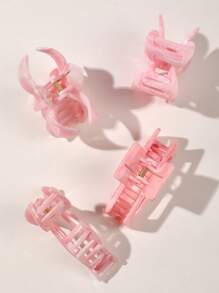 4 件 ABS 材质春夏波西米亚甜美粉色大理石图案蝴蝶结雏菊花方形发夹沙滩配饰发饰时尚爪夹女士发夹休闲发夹秋季配饰秋季时尚发夹冬季度假装女士