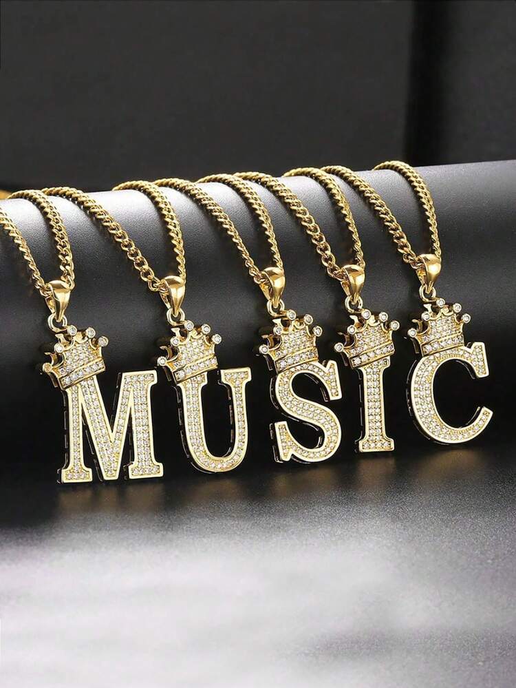 1 pieza Collar con colgante personalizado de letra inicial con corona de cristal de estrás para mujer, regalo de fiesta, cumpleaños o uso diario - Dorado - Añade 2