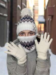 3pcs Women's Korean Style Casual Set: Hat, Scarf, Gloves, Knitted Beanie Hat, Suitable For Autumn/Winter Warmth And Daily Use Winter Accessories Winter Outfits Valentines Gift - Multicolor - View 10