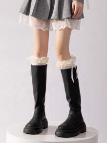 1双秋冬蕾丝长筒袜，洛丽塔蝴蝶结芭蕾舞风格，可爱腿套，异域风情Y2K，舒适 - 彩色 - 查看 10