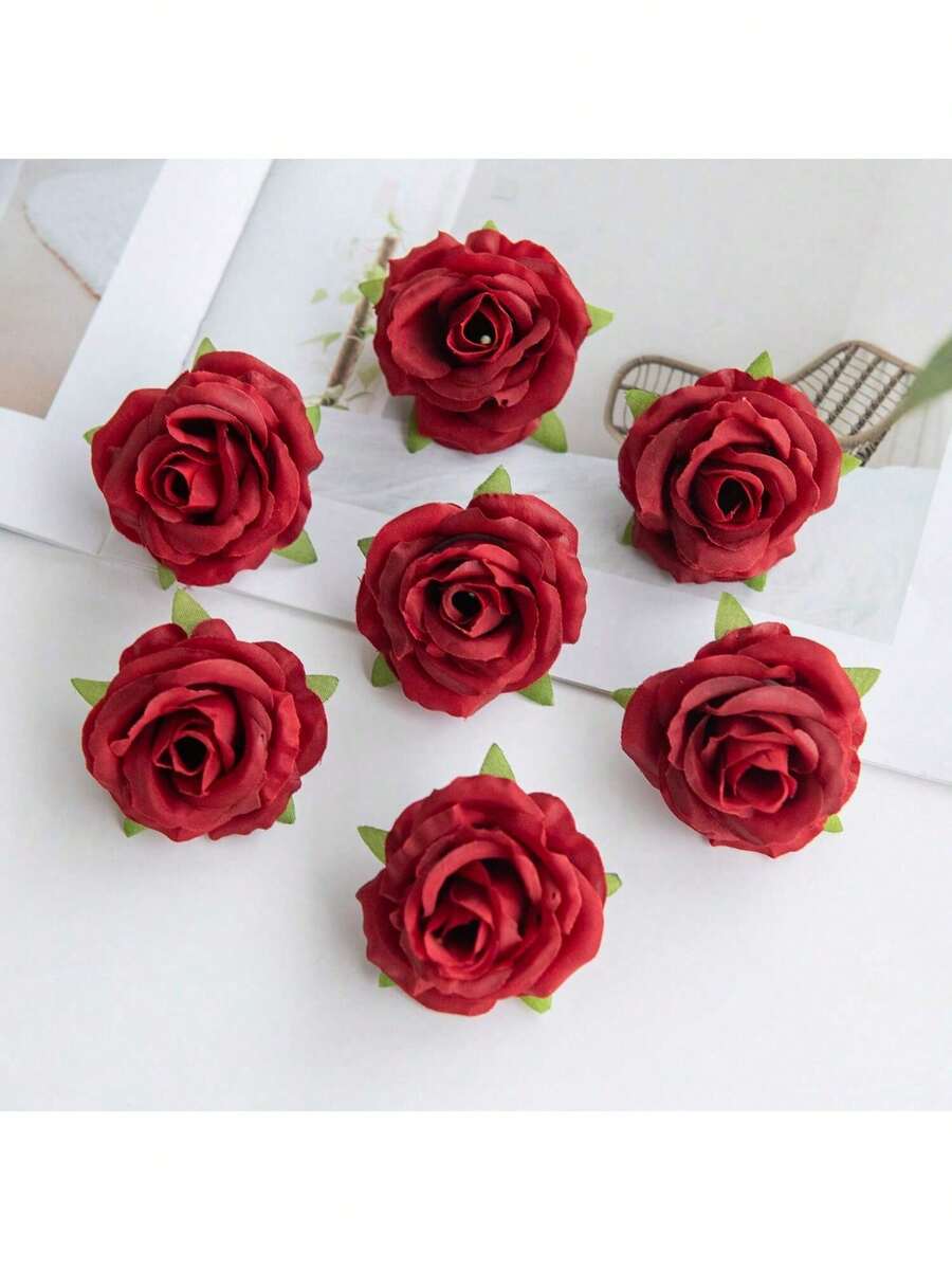 5/12/20/500PCS 1.77in Artificial Rose Heads Fake Plants, Artificial Flower, For Bride Holding Flower, Bouquet DIY, Wreath Material, Candy Box Accessories, Chest Flower, Headflower Material, Birthday Party , Home Decor, Wedding Decorations, Spring Decor, Room Decor, Kitchen Accessories, Dining Room, Bedroom Decor, New Year Decoration, Outdoor Garden, Opening Season - Red - View 1