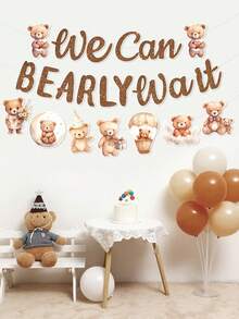 1 Set Brown Bear Baby Shower Party Decorations Hanging Banner, Cute Brown Bear Pattern Gender Reveal Party Background Decor Hanging Streamer Banner, "We Can't Wait" Decor, Baby Christening Party Decorations Banner, Newborn Welcome Party Room Hanging Decor Banner, Baby Shower Party Decorations, Baby Shower Party Favors, Gender Reveal Decorations - Brown Bear - View 4