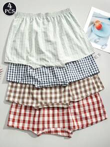 4 件/包男士透气松紧腰印花平角短裤，宽松休闲内裤 - 彩色 - 查看 2