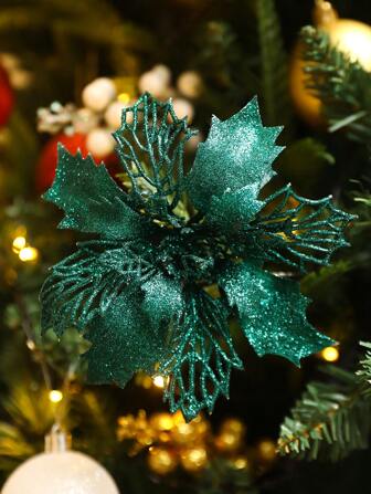 2pcs/6pcs/10pcs Glitter Christmas Poinsettia, Multi-Color Artificial Poinsettia Christmas Tree Ornaments (With Clips), Glitter Hollow Mesh Powder Poinsettia, Christmas Decorations, Holiday Accessories, Christmas Tree, Wreath, Glitter Poinsettia Christmas Tree Hanging Decorations, Holiday Decor DIY Christmas Wreath, Party Decorations,Christmas
