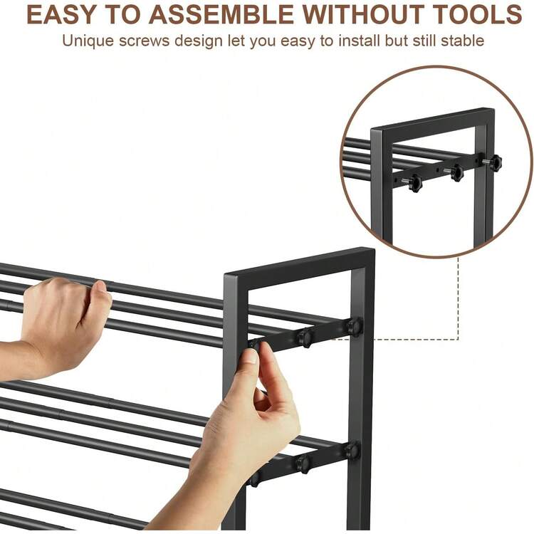 Expandable Shoe Rack, 3-Tier Adjustable Space Saving Narrow Shoe Organizer, Heavy Duty Metal Free Standing Storage For Entryway, Closet, Doorway (Black) - 3 Tier - 查看 5