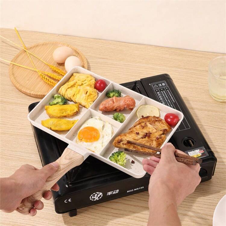 1pc Fluorine-Coated Divided Baking Tray, 10 Inch (Approx. 27 Cm), 4 Compartments, Suitable For Frying Pans, Stoves, Gas, Electric, And Induction Cookers, PFOA-Free, Aluminum Seafood Boiler - White - View 6