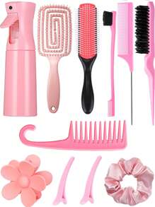 11pcs/Set Multi-Functional Hair Styling Tool Kit, Includes Scalp Massager Comb, 200ml High Pressure Spray Bottle, Detangling Comb, Hair Scrunchies, Suitable For All Hair Types And Women, Great Gift For Girlfriend/Family, Hair Styling Kit, Hair Tool Kit, Hairstyling Set, Hair Accessories ,Hair Styling Tools - Multicolor - View 9