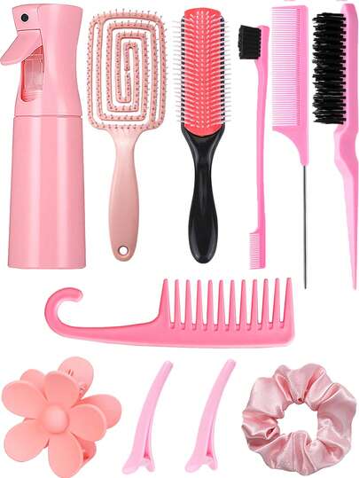 Bộ dụng cụ tạo kiểu tóc đa năng 11 món, bao gồm lược massage da đầu, bình xịt áp lực cao 200ml, lược gỡ rối, dây buộc tóc, phù hợp với mọi loại tóc và phụ nữ, món quà tuyệt vời cho bạn gái/gia đình, bộ dụng cụ tạo kiểu tóc, bộ đồ dùng làm đẹp tại nhà cho nữ, quà tặng phụ kiện làm đẹp cho tiệm cắt tóc, sản phẩm chăm sóc tóc thiết yếu khi đi du lịch, phụ kiện tóc.