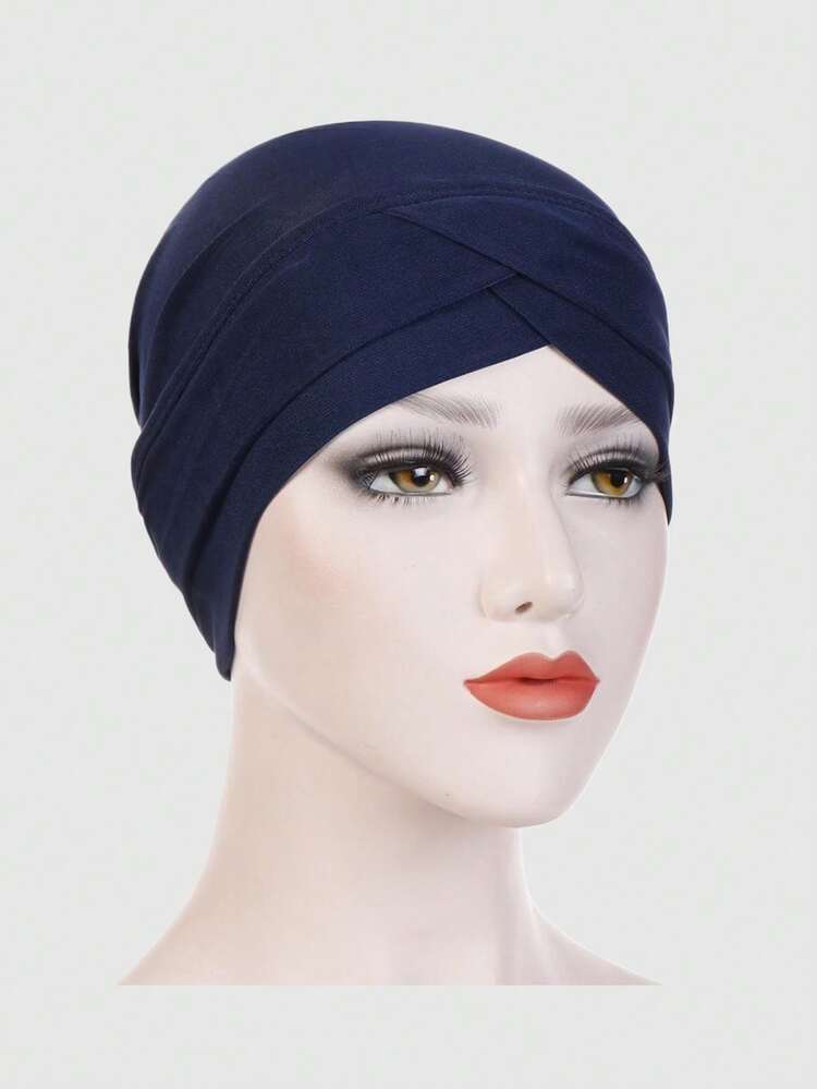 1 件弹力额头交叉头巾帽女士纯色头巾帽休闲弹性头巾轻质化疗帽头巾帽子帽子发帽头巾 - 彩色 - 查看 13