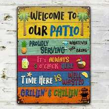 1pc Wander Prints Welcome Patio Sign - Birthday Gift For Men Women Christmas Gifts For New Home Friends Neighbor - Classic Metal Signs 12x8 Inch Christmas Decorations Home Christmas Gifts Christmas Decor