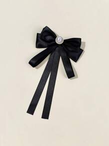 1pc Girl'S Sweetheart Style Bow Tie With Faux Pearl & Rhinestone Embellishments - Black Ribbon Bowknot For Casual Outings, Dates, And Parties, Casual Wear Accessory|Elegant Accessory|Woven Texture,Random Color