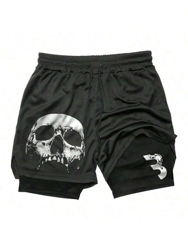 Short Masculino 2 em 1 Academia Treino Luta MMA Caveira Cbum UV e Compressão