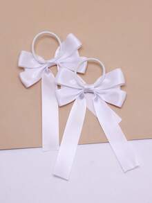 2pcs/Set Women Simple Solid Color Ribbon Multi-Layer Bow Scrunchies, High Elasticity Hair Ties, Suitable For School, Everyday Wear Hair Accessories - View 6