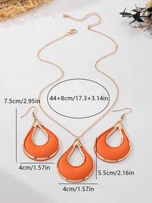 Bộ 3 món trang sức vòng cổ và khuyên tai kim loại hình giọt nước tối giản, thiết kế thanh lịch dành cho nữ - Đỏ - Xem 7