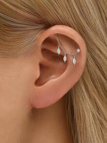 1piece 925 Sterling Silver Chain Earring Jacket Fringe Dangle Chain Charm Accessory Convertible Chain Earring Chain Attachment Chain Connector Piercing,Suitable For Women, Girls, And Men For Daily And Party Wear - Silver - View 4