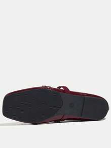 女士平底鞋，易于穿着，优雅低跟，百搭时尚闪亮红色方头玛丽珍芭蕾平底鞋，配有松紧带，适合圣诞节 - 酒紅色 - 查看 6