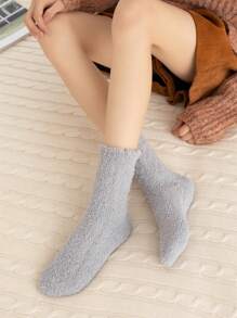 6pairs Solid Fuzzy Fluffy Socks - Multicolor - View 5