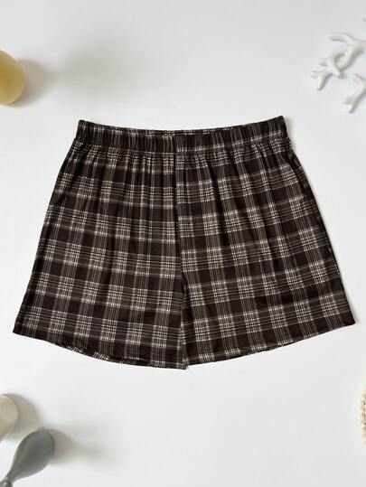 4pcs/Pack Men's Plaid Print Pattern Shorts Casual Boxer Briefs Loose Elastic Pajama Pants Comfortable Elastic Waistband Multi-Color Combination Set No Fly