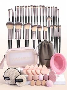 MAANGE 30/49pcs Makeup Brush Set, Includes 30pcs Professional Makeup Brushes + 1pc Velvet Bag + 1pc Makeup Sponge Holder + 1pc Makeup Brush Cleaning Bowl, Powder Brush, Blush Brush, Concealer Brush, Contour Brush, Nose Brush, Eye Shadow Brush, Eyebrow Brush, Detail Brush, Ideal Travel Makeup Brush Set Gift For Women And Girls - Black - View 14