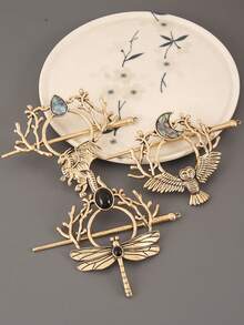 1pc Dragonfly, Owl, Bohemian Totem Vintage Zinc Alloy Hair Clip, All Seasons, Bun Extension, Hair Bun Maker, Bun Hair Piece, Hair Styling Pins, Pins For Hair, Bobby Pins, Hair Accessories, Head Accessories - Multicolor - View 1
