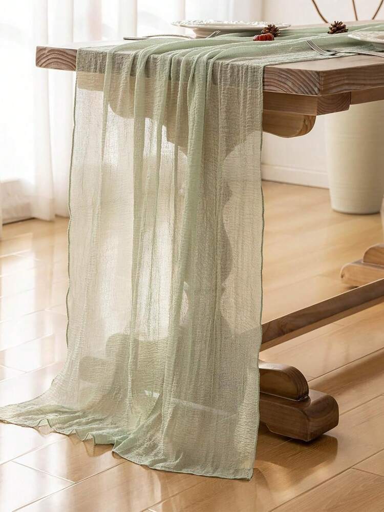 71/118 Inch Sage Green Table Runner, Boho Chic Burlap Table Runner, Suitable For Weddings, Bridal Showers, Summer Home Decor - Green - View 5