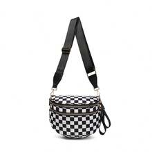 Classic Checkered Design Crossbody Bag–Matches Diverse Styles For Outings, Commutes & Leisure Time  Ample Space For Daily Errands, Casual Outings & Travel Adventures - 黑白格子 - 查看 2