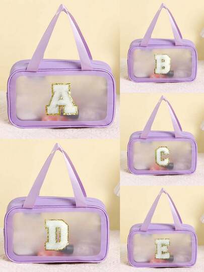 Transparent PVC Toiletry Bag Letters Makeup Bag Waterproof Travel Toiletry Bag Letter Zipper Waterproof Makeup Storage Bag Cosmetic Organizer Bag Organizing & Storage Portable Cosmetic Travel Bag With Handy Handle For Travel Toiletries Accessories Latter Print Travel Essentials Holiday Vacation Bag For School Cruise Essentials Toiletry Bag For Women Wash Bag For Bathroom Large Capacity For Women