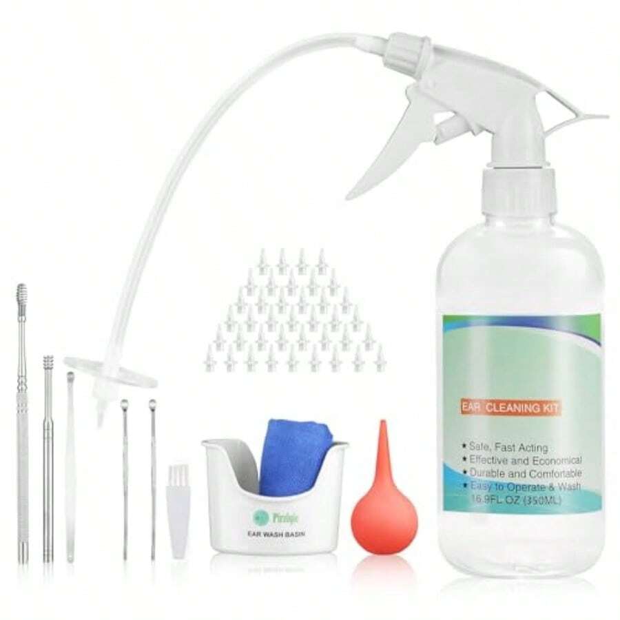 Ear Wax Removal Tool Ear Cleaning Kits Safe Ear Irrigation Kit Ear Flush Kit For Adults Kid Ear Wax Washer Device Easy To Operate Includes Basin Syringe Curette Kit Towel And 40 Disposable Tips - As Pic - View 1