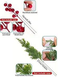 30pcs Christmas Artificial Pine Branches With Red Berries, Faux Norfolk Pine Needles, For DIY Crafts, Wreaths, Home Decor, And Christmas Tree Ornaments, Tabletop Plastic Greenery For Seasonal Fall, Winter, And Holiday Arrangements