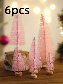1棵/6棵圣诞粉色迷你松树，人造树，带木质底座，节日桌面装饰，理想的圣诞节中心摆件，非常适合节日家居装饰和派对装饰，圣诞节送礼佳品，圣诞装饰，房间装饰，冬季圣诞装饰，家居圣诞礼物，圣诞装饰 - 彩色 - 查看 12