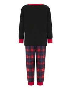 Family Matching Christmas Pajama Set, Reindeer Print Long Sleeve Tops Plaid Elastic Waist Pants For Fall Winter