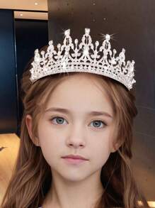 1pc Glamorous Zirconia Baroque Crown Bridal Headband, Wedding Crown For Girls Princess Crystal Tiara, Suitable For Flower Girl Costume, Birthday Party, Stage Performance Jewelry