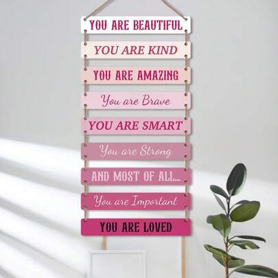 9 Pieces Inspirational Girl Room Decor Wood Wall Hanging Plaque Sign For Home Decor,Pink Room Decor, Apartment Decor, Christmas Decorations, Bachelorette Party Decorations
