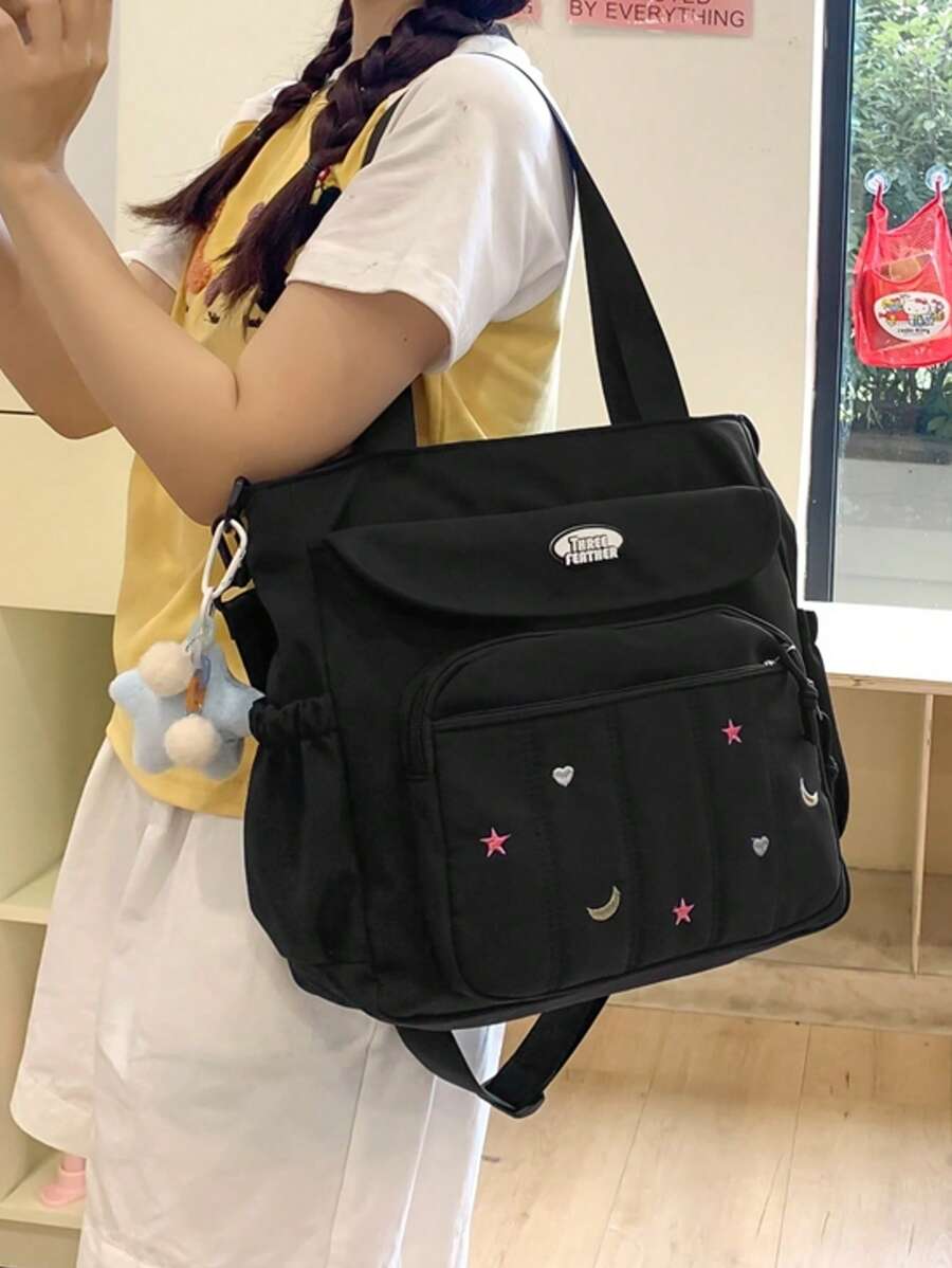 Large Capacity Unisex Tote Bag, College Style Middle School Backpack, Casual Shoulder Crossbody Bag